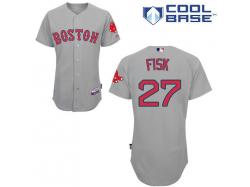 Grey Carlton Fisk Men #27 Majestic MLB Boston Red Sox Cool Base Road Jersey