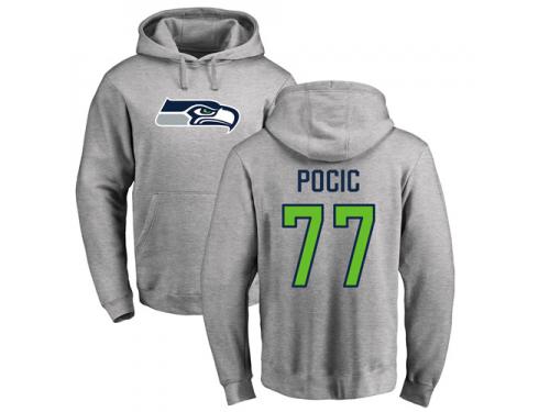 Men Nike Ethan Pocic Ash Name & Number Logo - NFL Seattle Seahawks #77 Pullover Hoodie