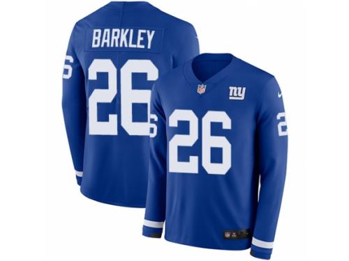 Men Nike New York Giants #26 Saquon Barkley Limited Royal Blue Therma Long Sleeve NFL Jersey