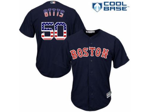 Men's Majestic Boston Red Sox #50 Mookie Betts Navy Blue USA Flag Fashion Road Cool Base MLB Jersey