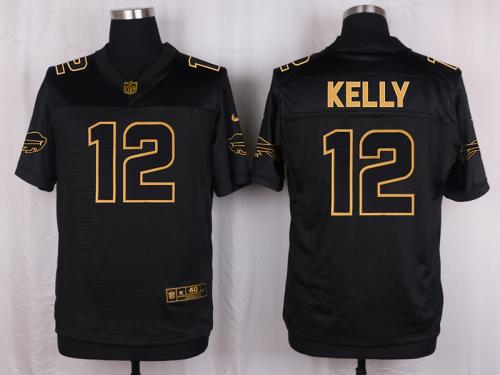 Men's Nike Bills #12 Jim Kelly Pro Line Black Gold Collection Jersey