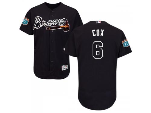 Navy Blue Bobby Cox Men #6 Majestic MLB Atlanta Braves Flexbase Collection Jersey